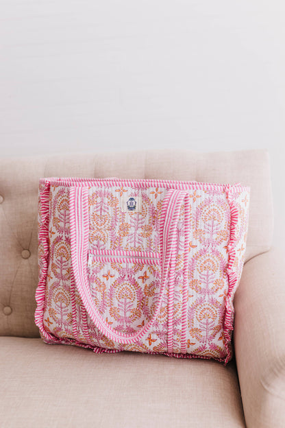 Dahlia Large Quilted Ruffle Tote Bag