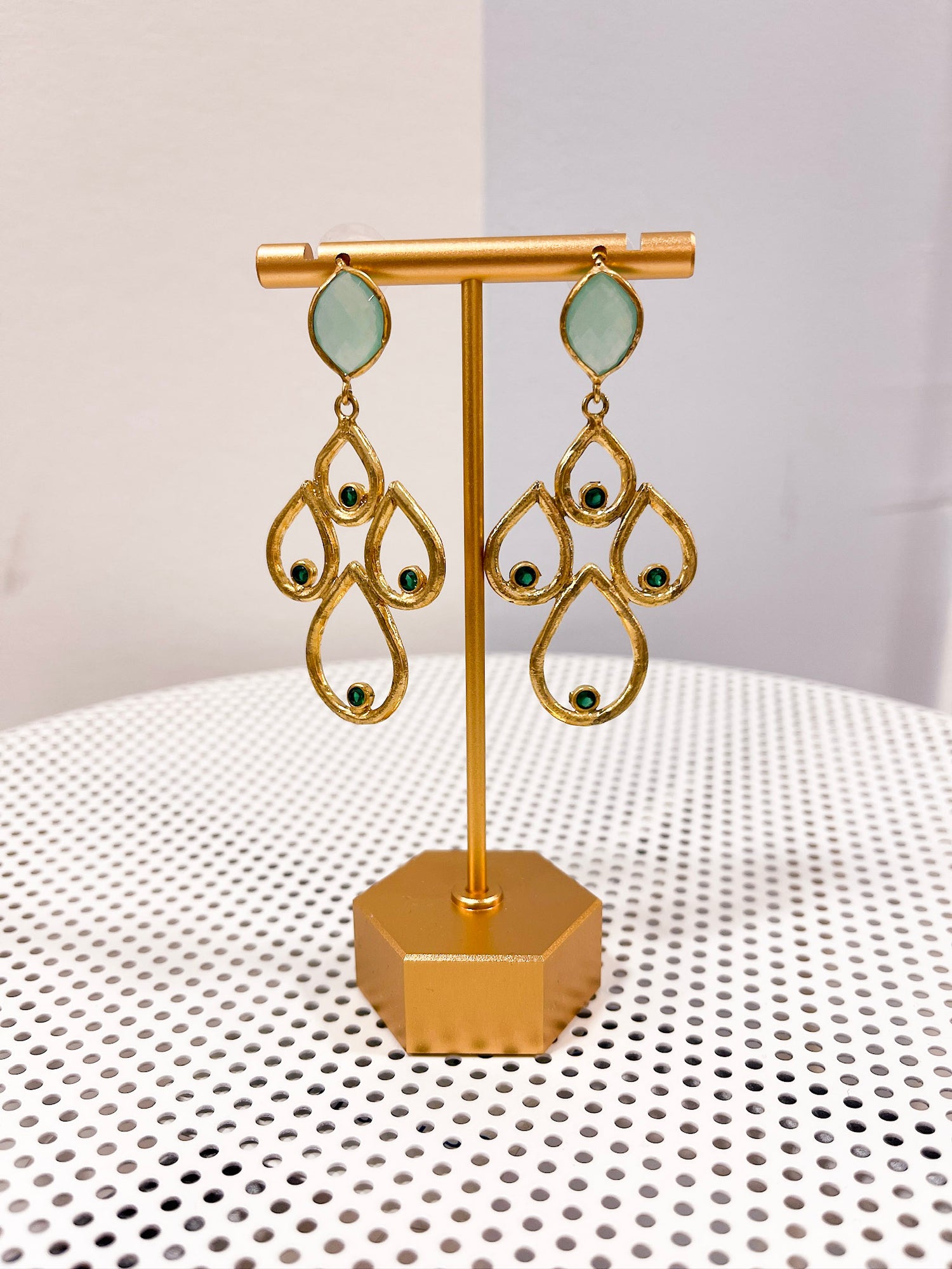 Mint &amp; Gold Drop Statement Earrings Threads of Grace