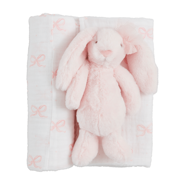 Bow Swaddle &amp; Bunny Rattle Set