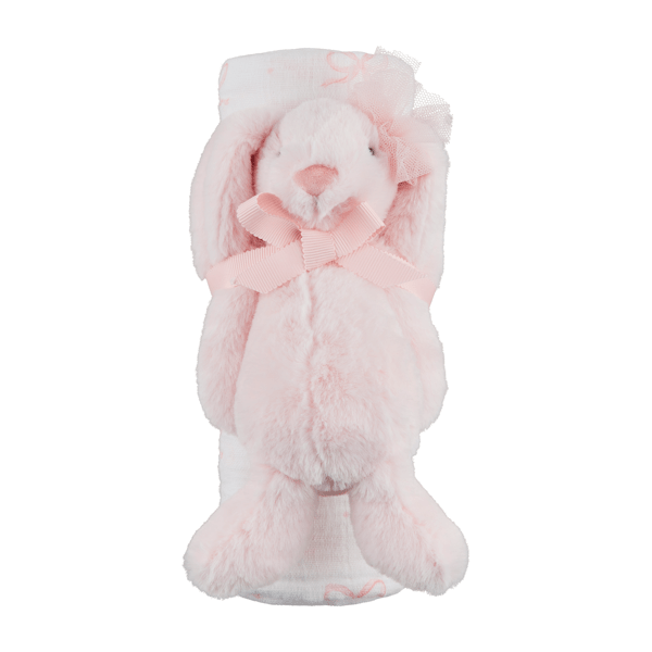 Bow Swaddle &amp; Bunny Rattle Set