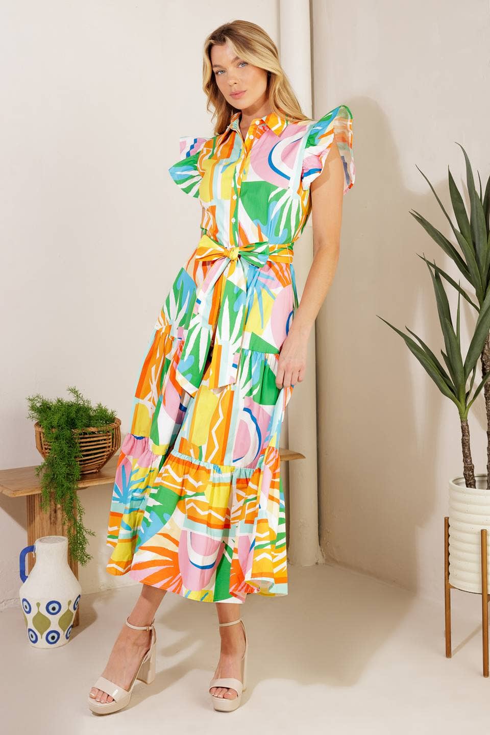 A printed woven midi dress - ID21963 FLYING TOMATO