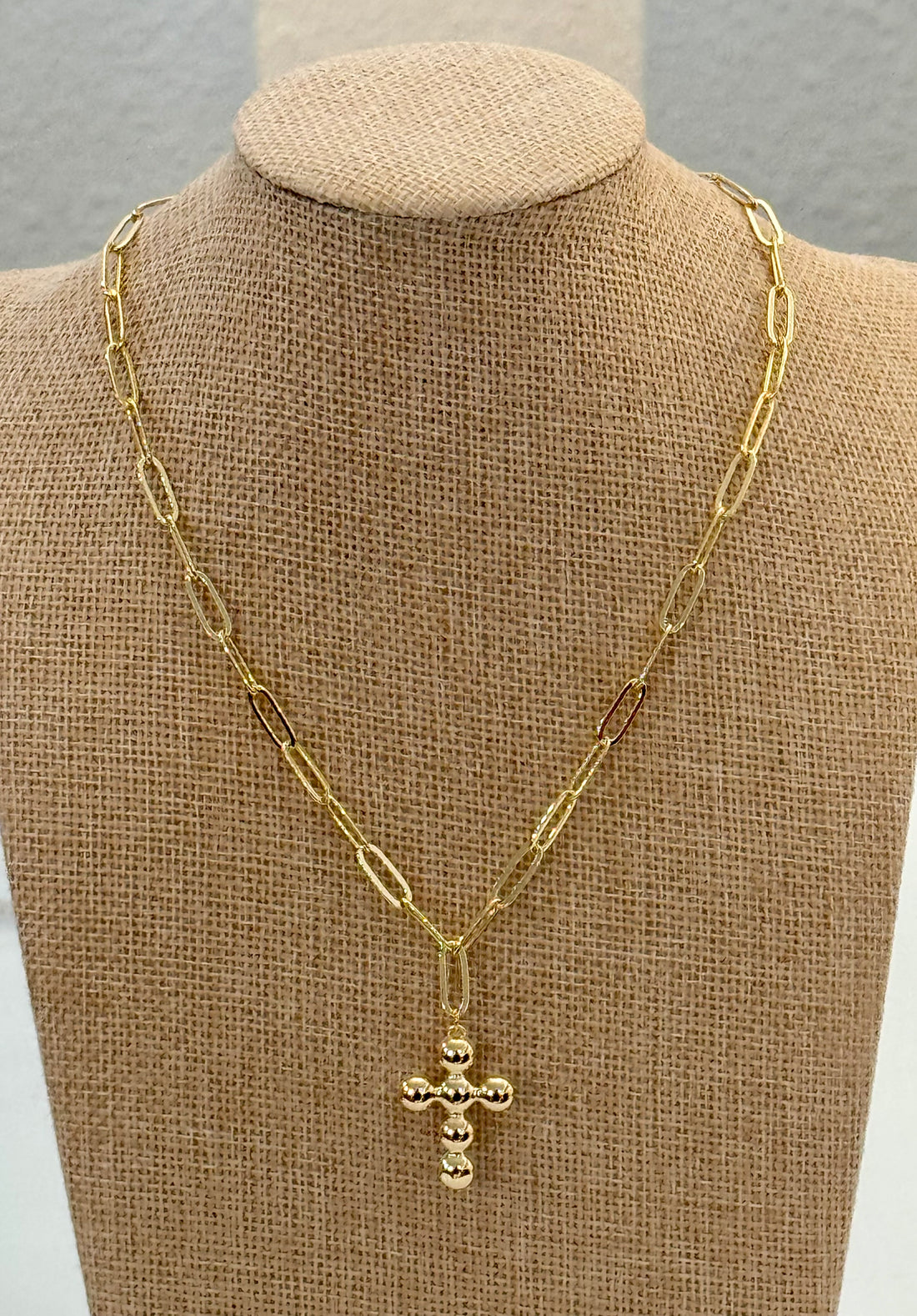 Gold chain reversible cross necklace 