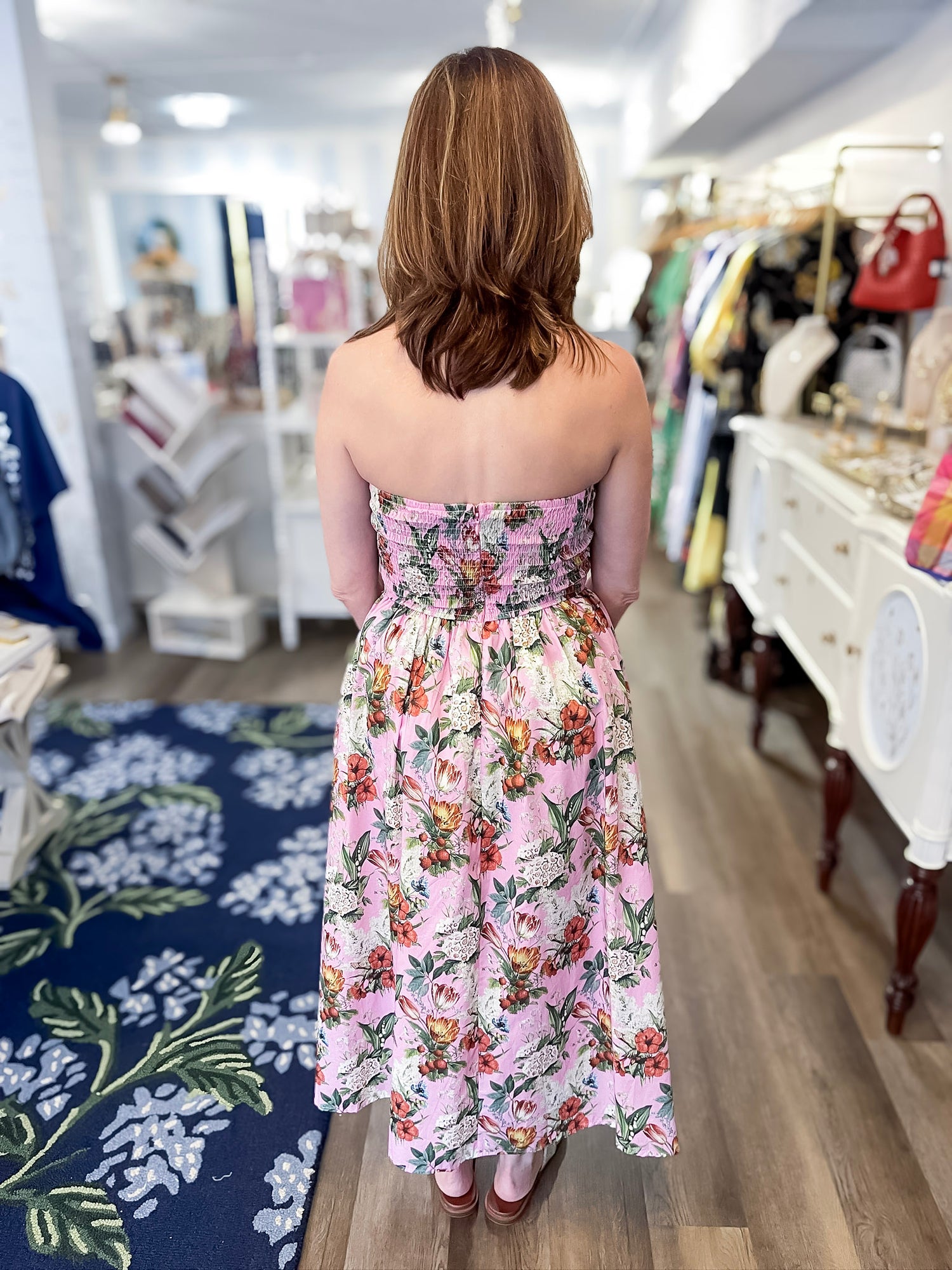 Bluebell Lane Strapless Midi Dress - Pink Entro