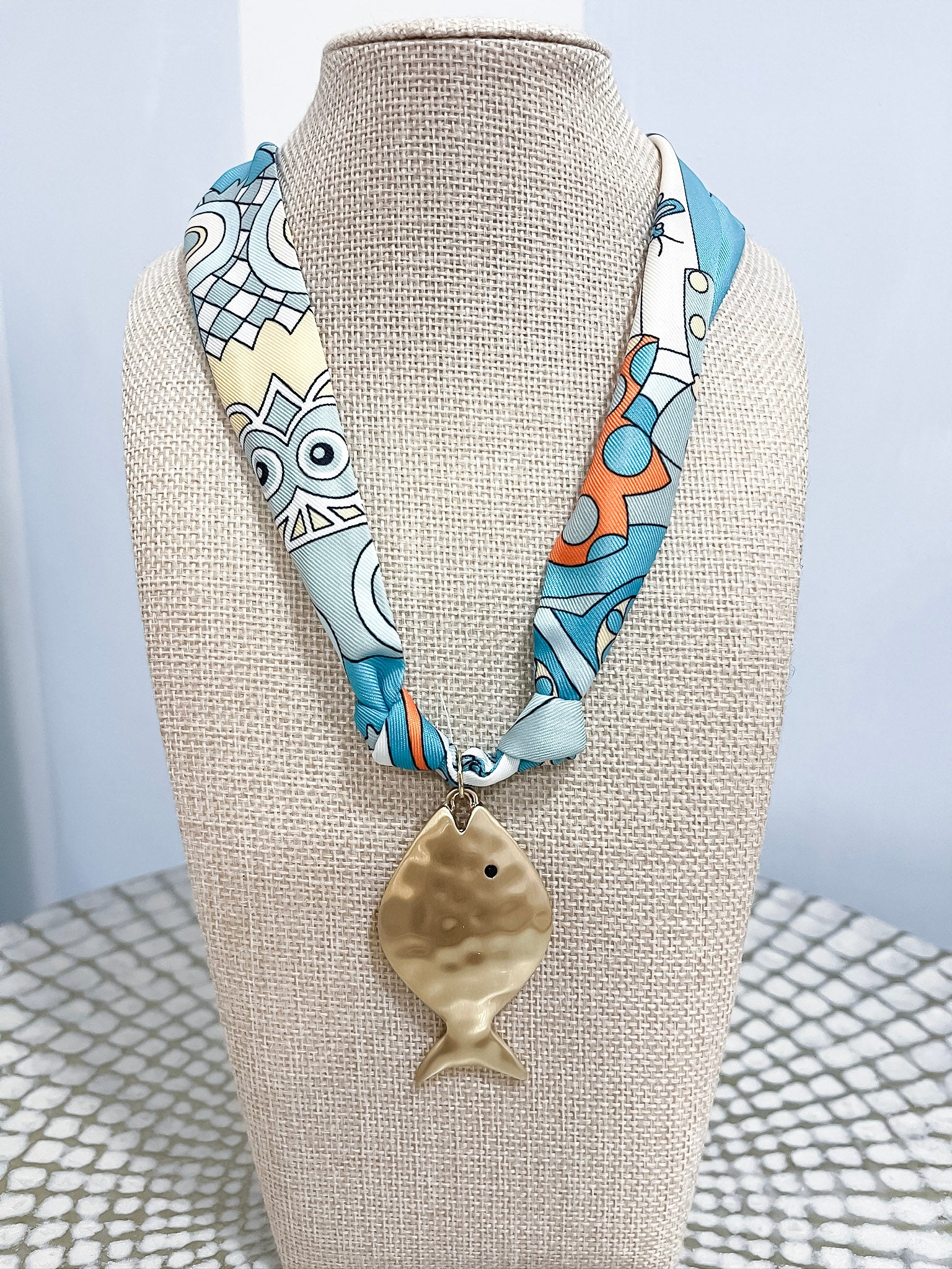 Golden Fish Silk Scarf Necklace SW Trading