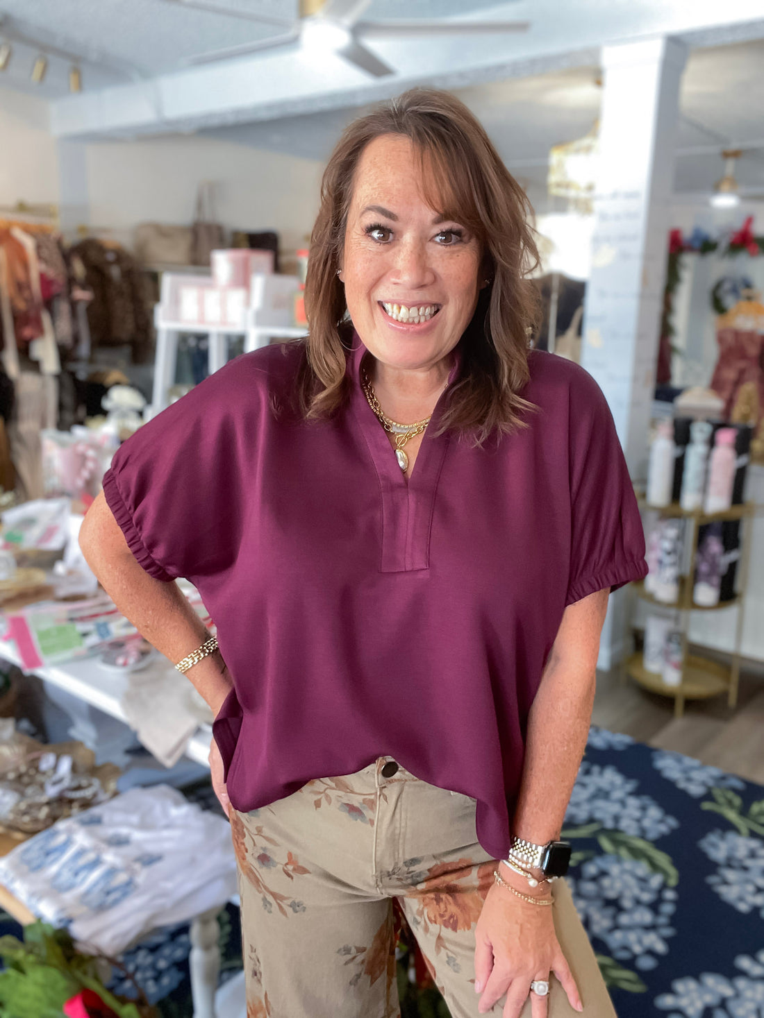 Cabernet Charm Split Neck Top Entro