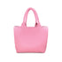 woven tote bag features a zipper pouch, has 2 handles and is made from vegan materials