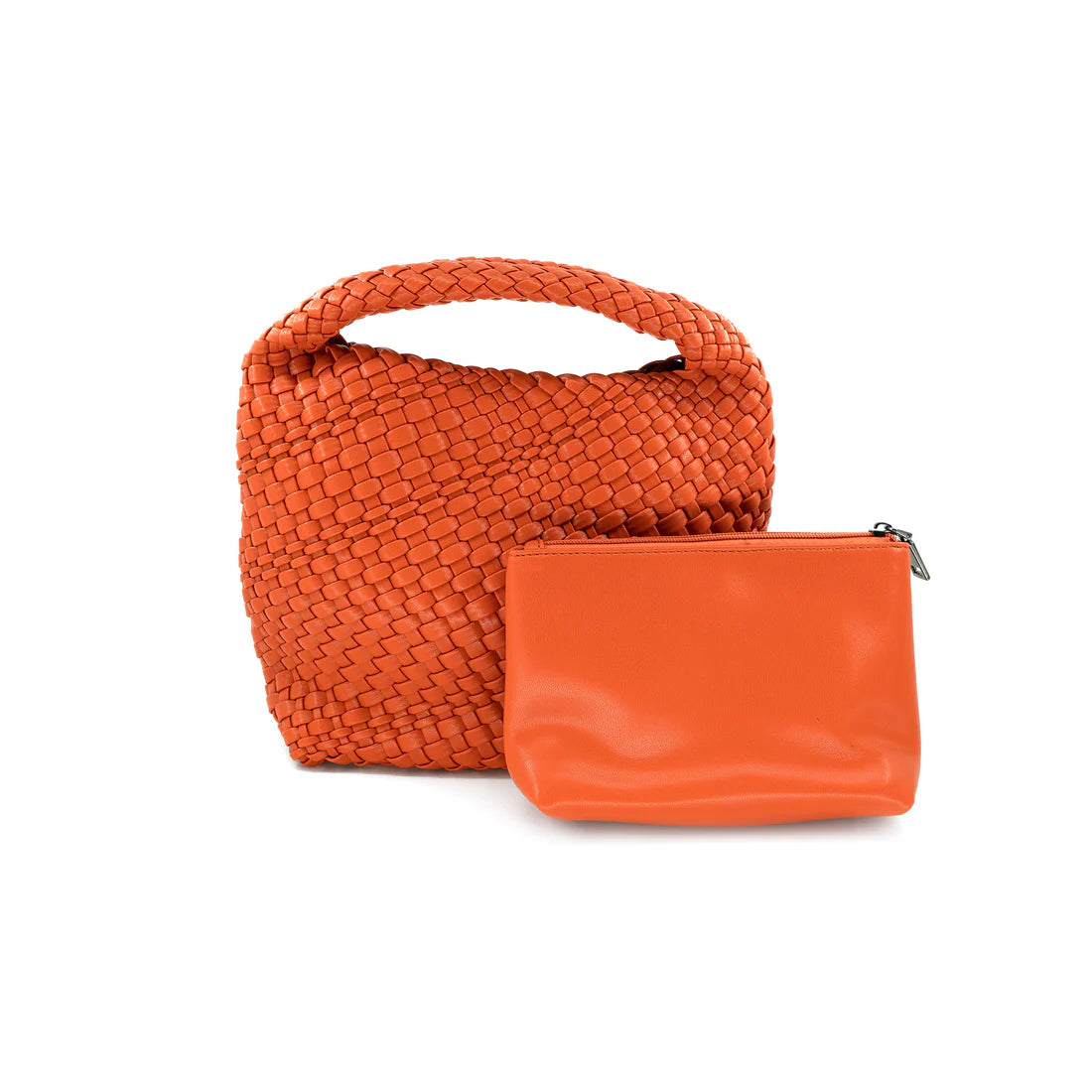 bold mini woven bag, top handle, and removable crossbody strap