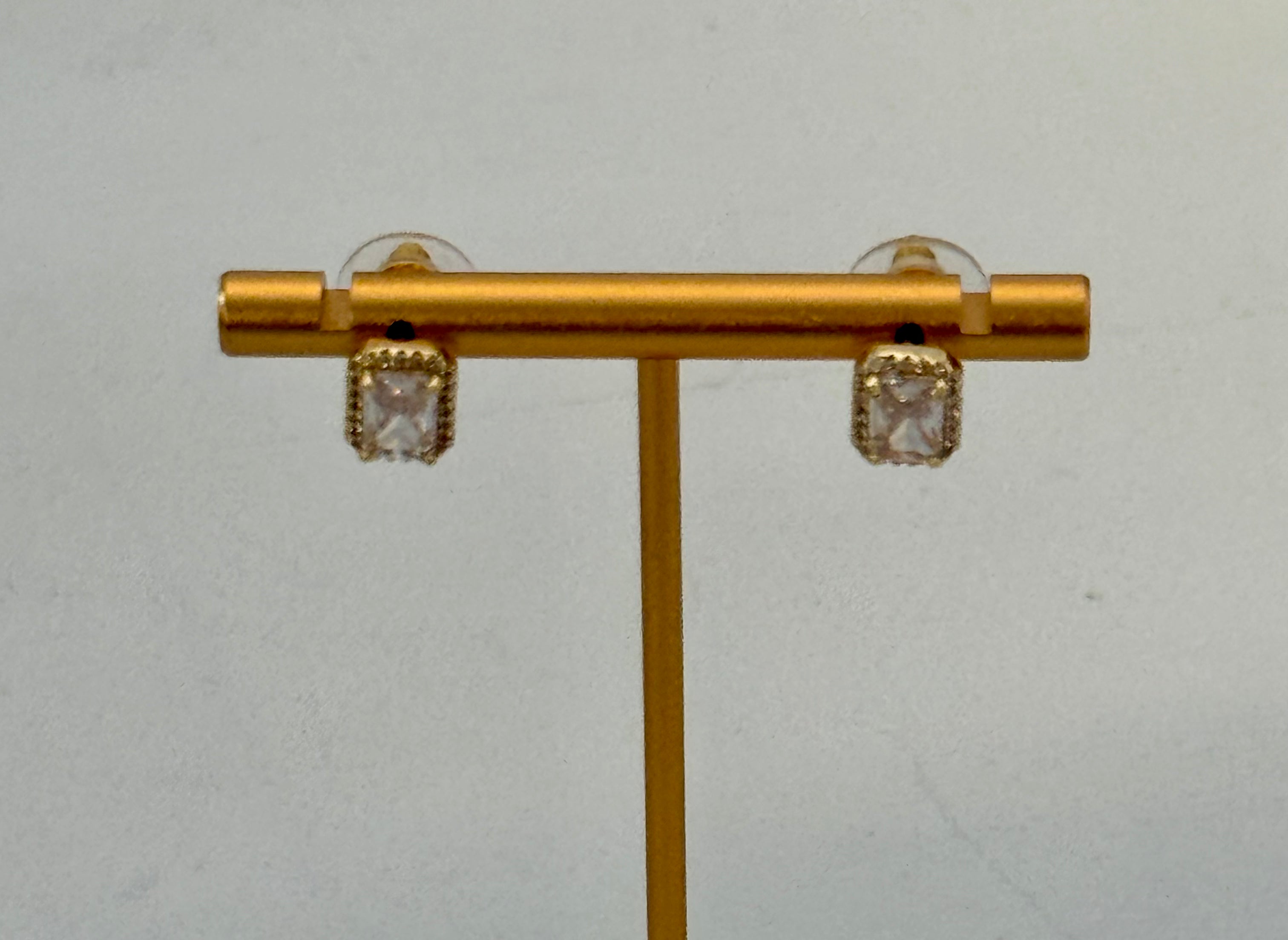 Square cut gold crystal studs