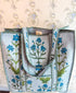 Blue floral quilted tote bag 