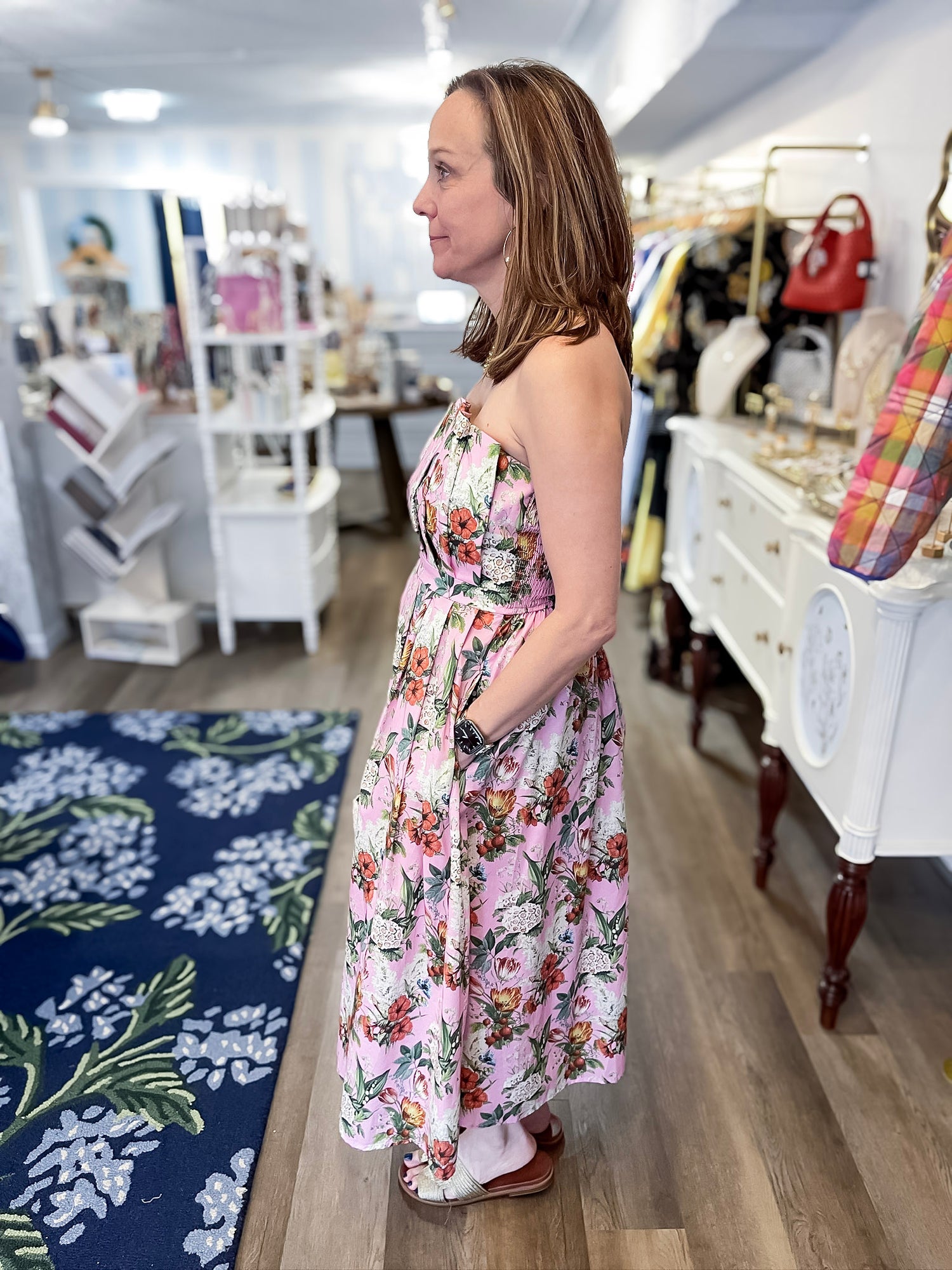 Bluebell Lane Strapless Midi Dress - Pink Entro