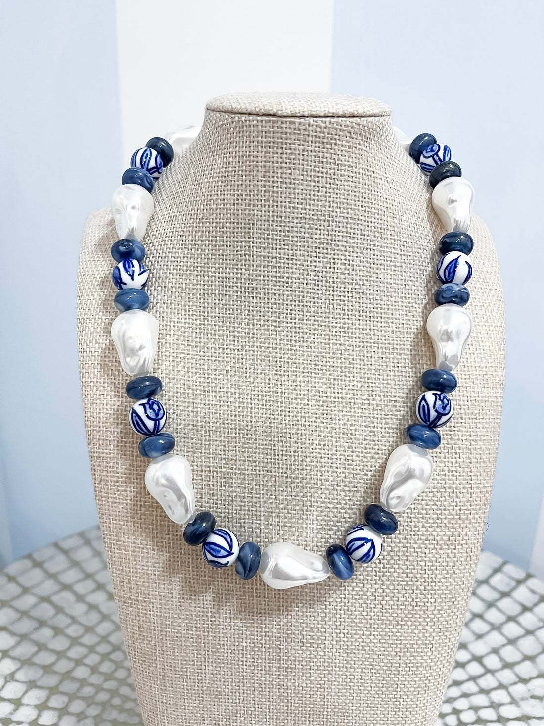 Blue Willow Pearl Beaded Necklace SW Trading