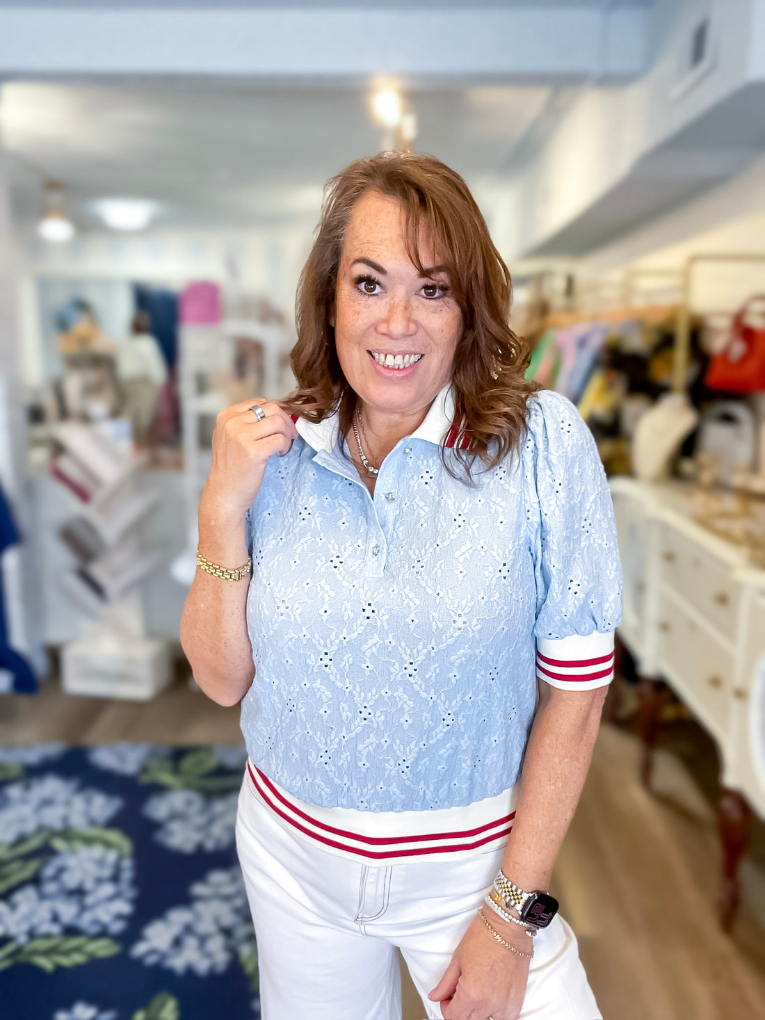 Harbor Breeze Eyelet Polo Top VOY