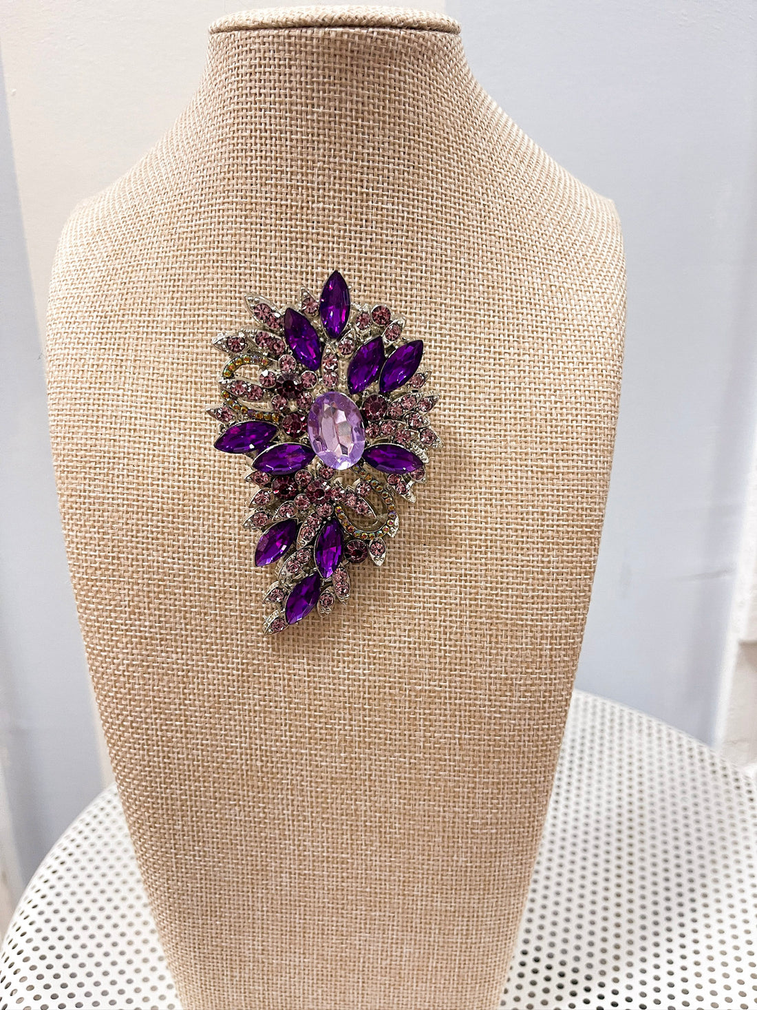 Vintage Purple Crystal Statement Brooch Terry K