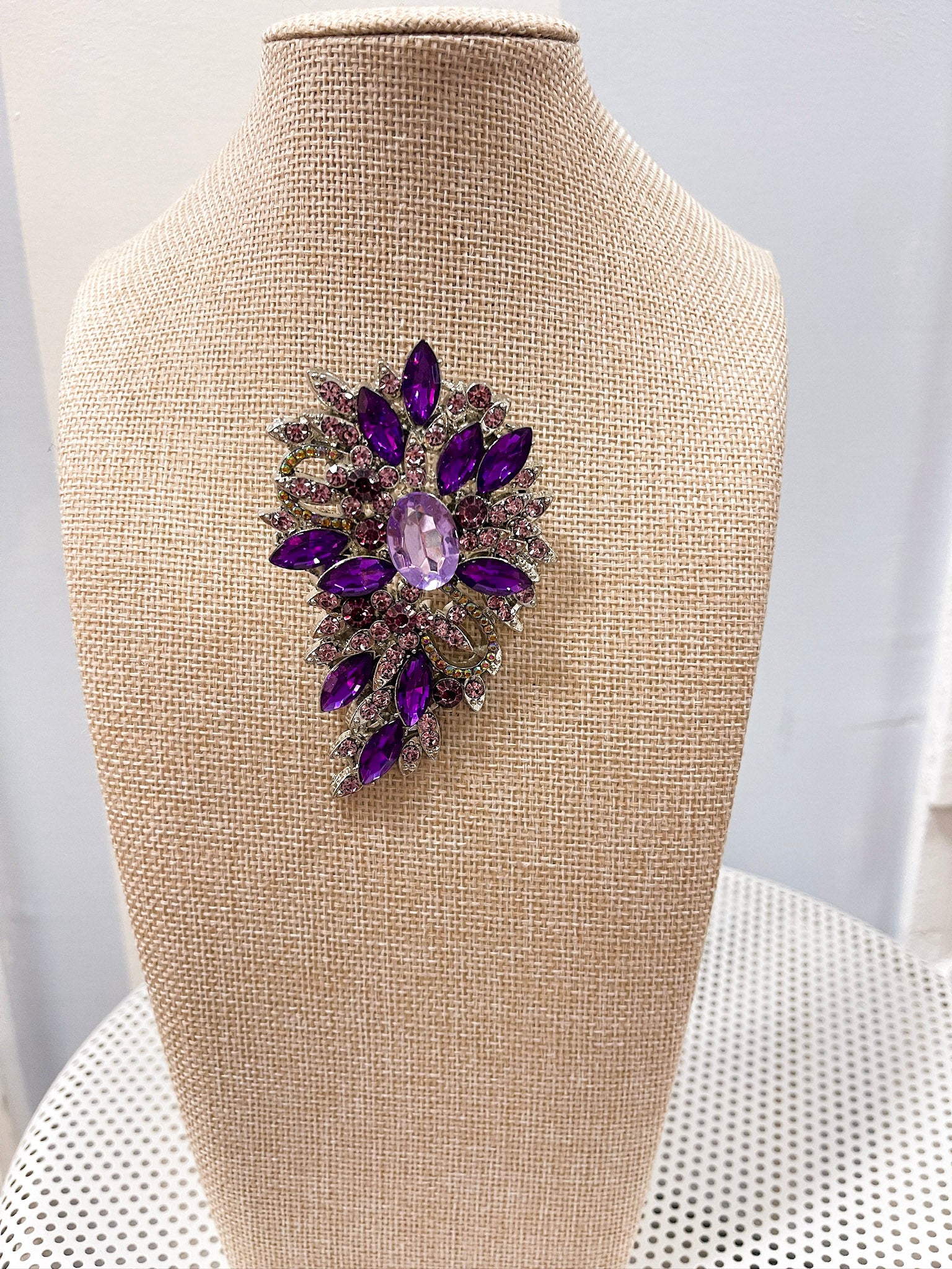 Vintage Purple Crystal Statement Brooch Terry K
