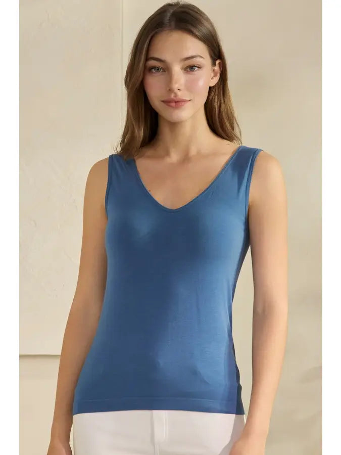 Reversible U-V Neckline Modal Tank - Denim Yelete