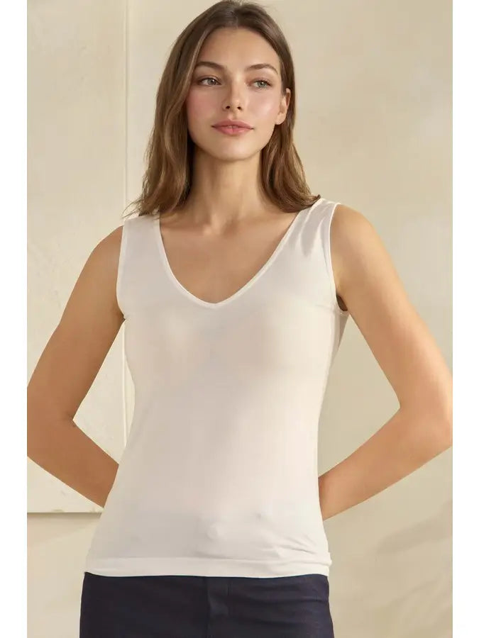 Reversible U-V Neckline Modal Tank - White Yelete