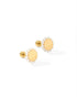 polished gold disc is beautifully accented with a delicate halo of pearls stud earrings 