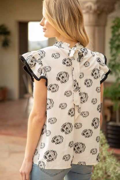 Fia Fringe Ruffle Sleeve Floral Burnout Top
