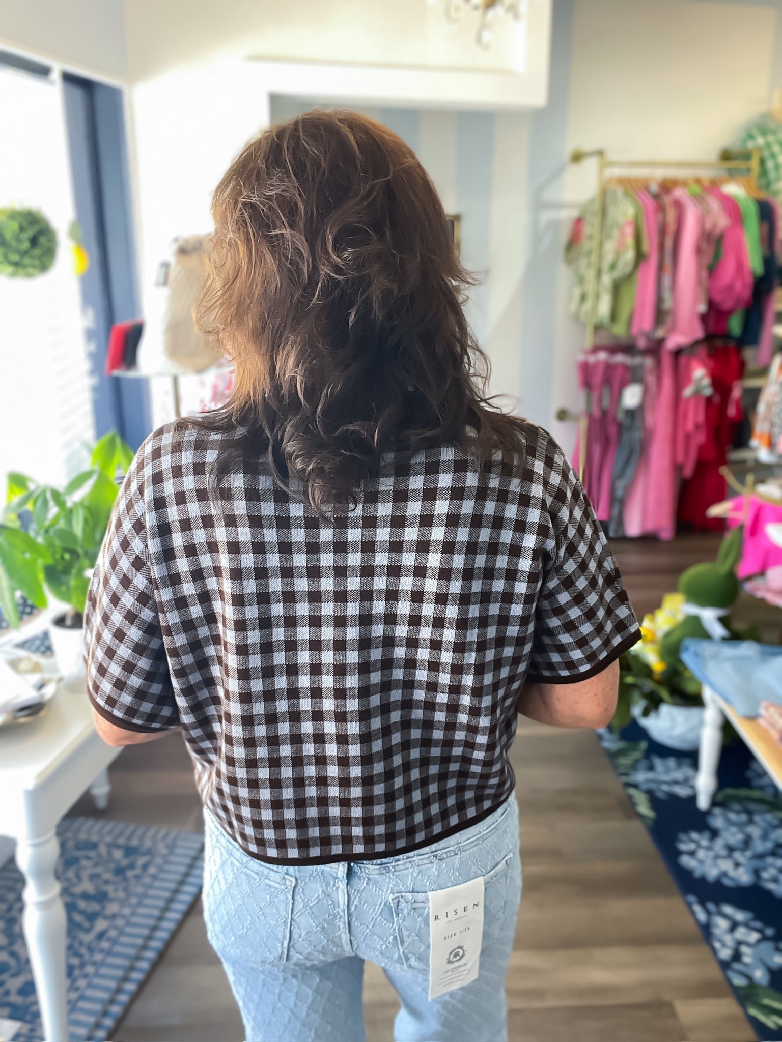 Mocha Market Gingham Sweater Entro