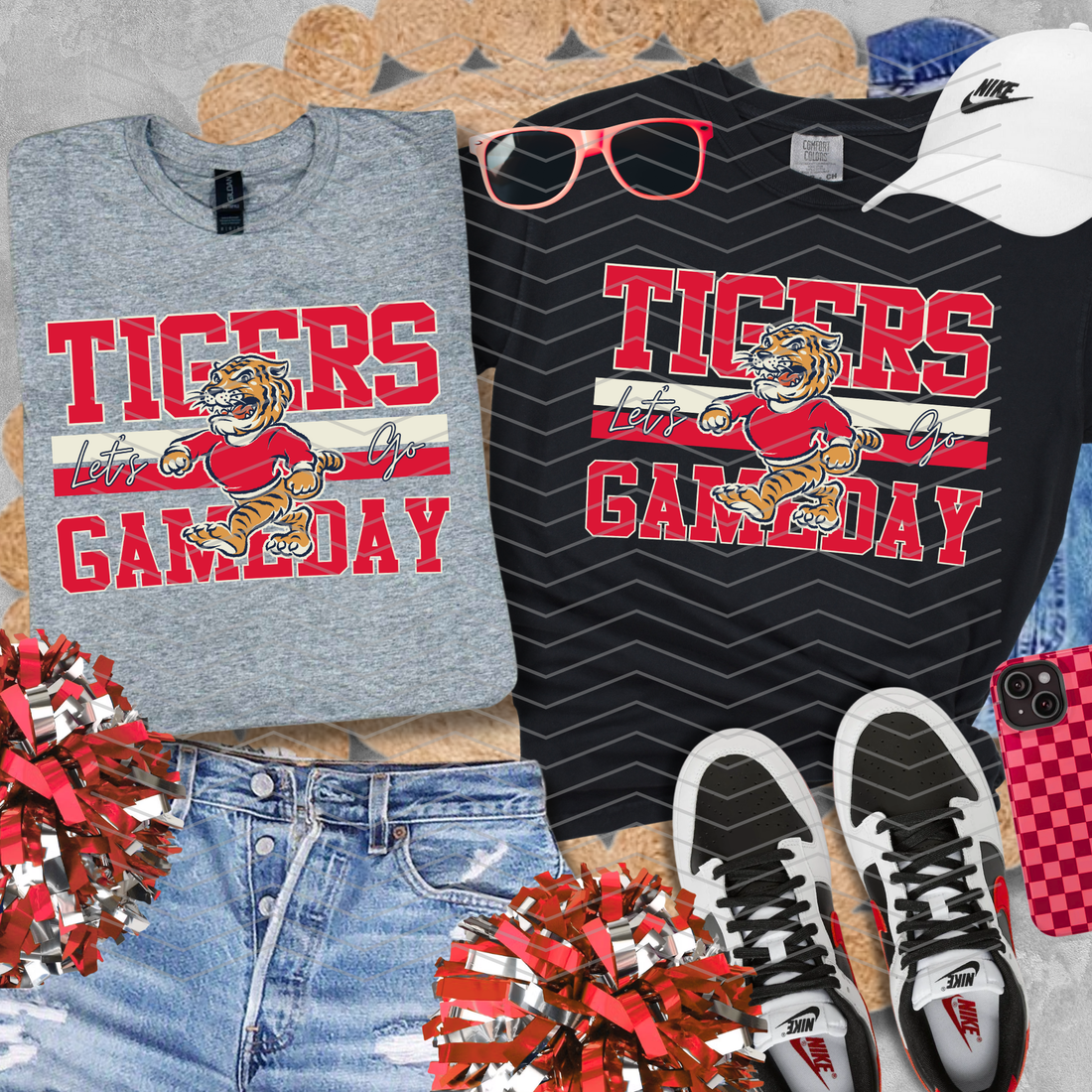 Tigers game day black stripes tee