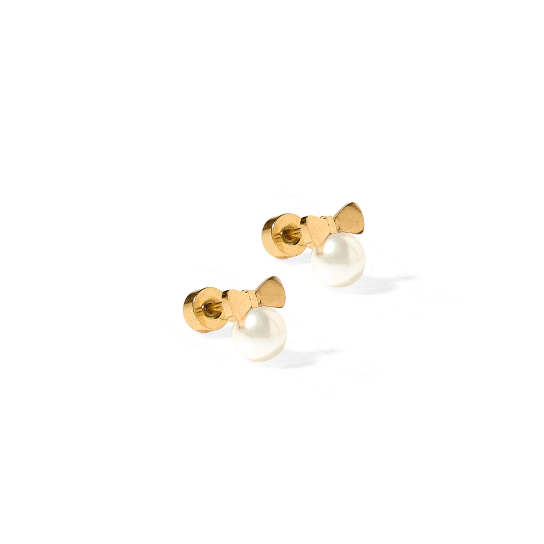 Pearl bow stud screw back earrings