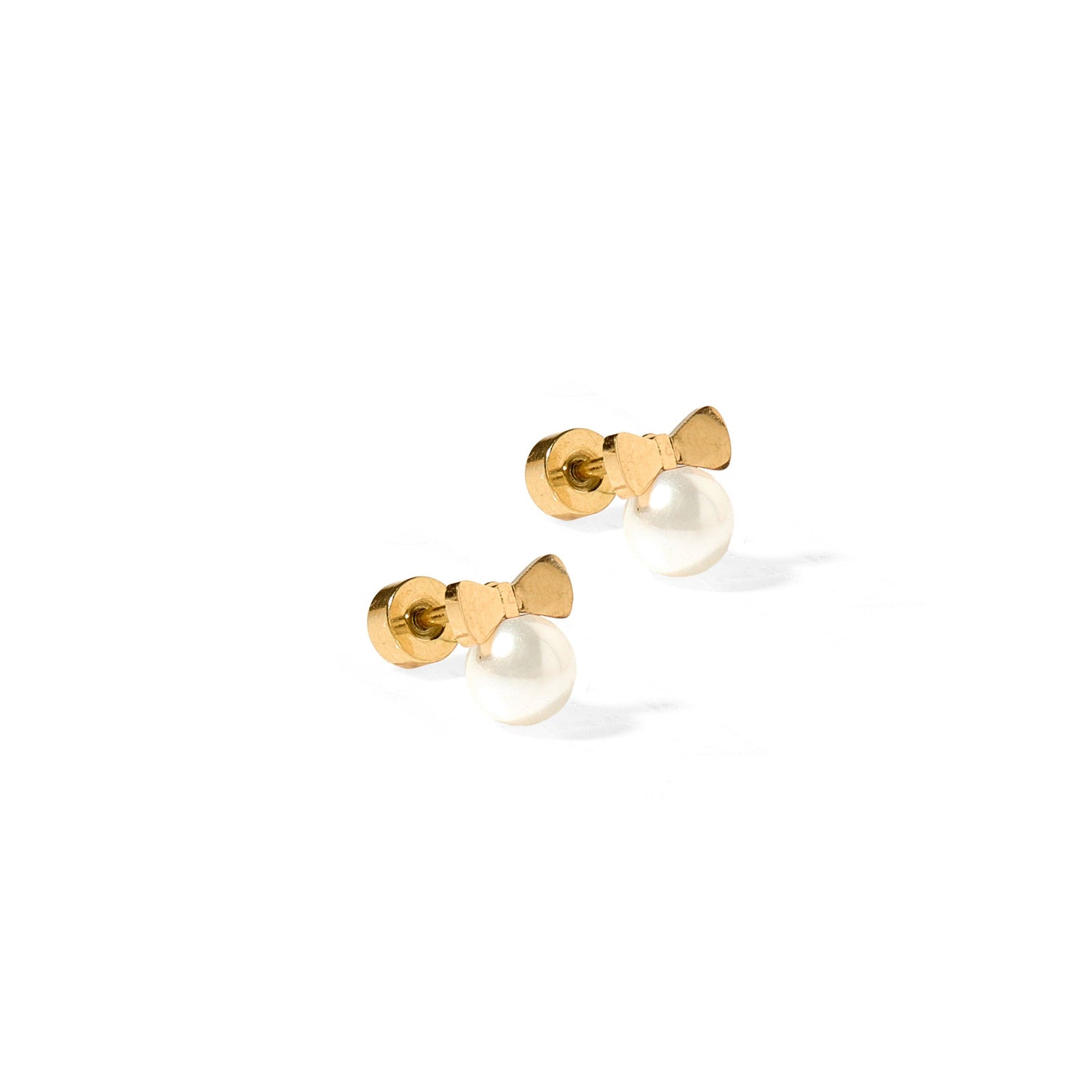 Pearl bow stud screw back earrings 