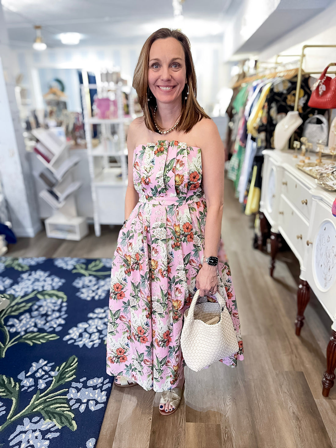 Bluebell Lane Strapless Midi Dress - Pink Entro