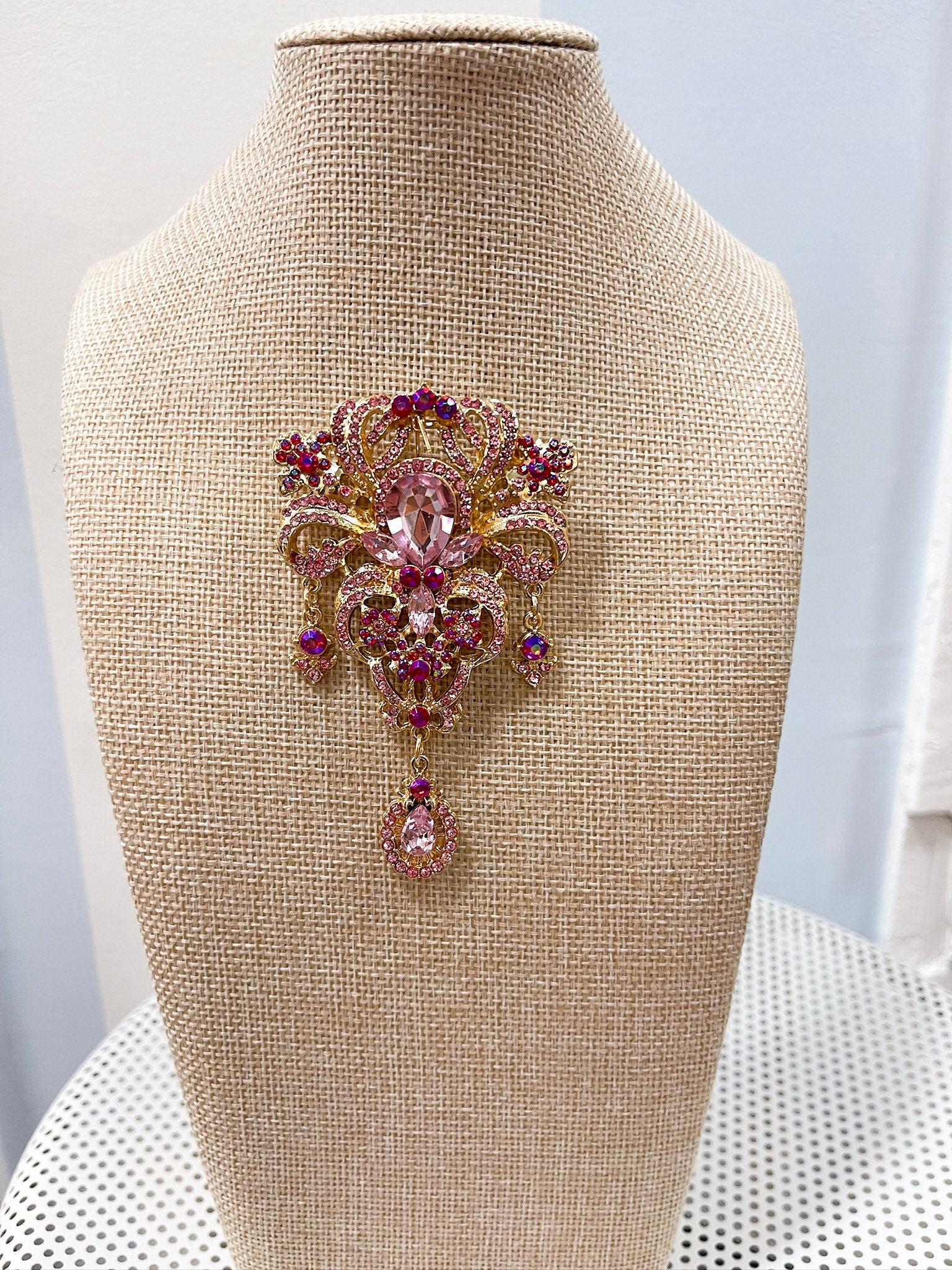 Vintage Pink Regal Drop Brooch Terry K