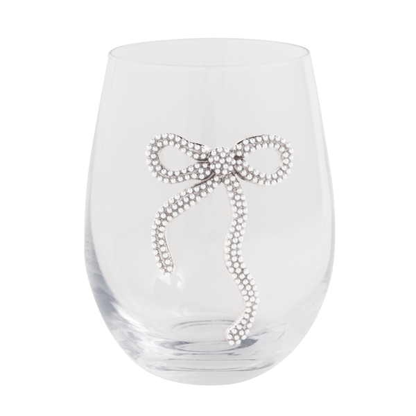 White Bow Beaded Wine Glass