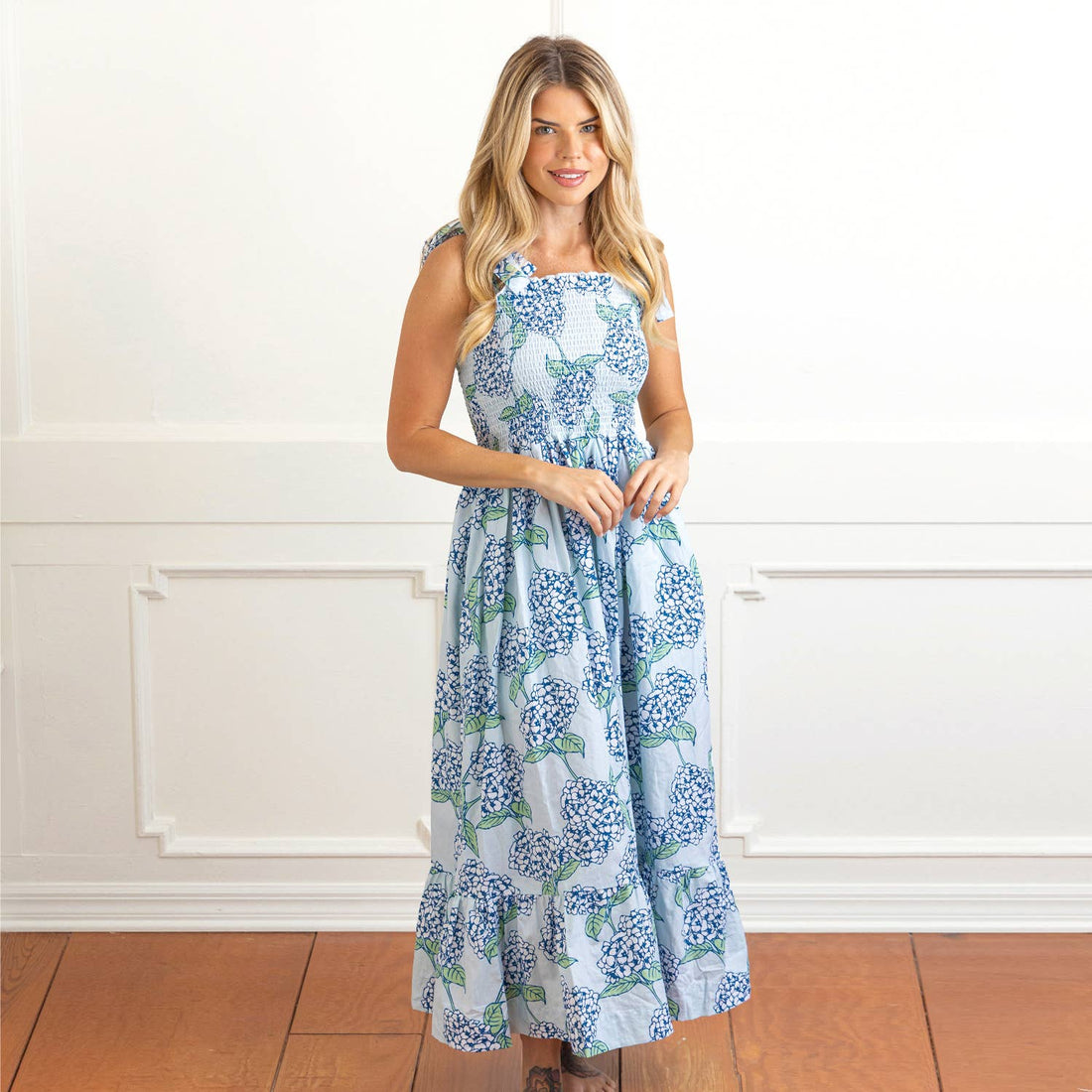 Petal Whisper Tie Top Smocked Dress