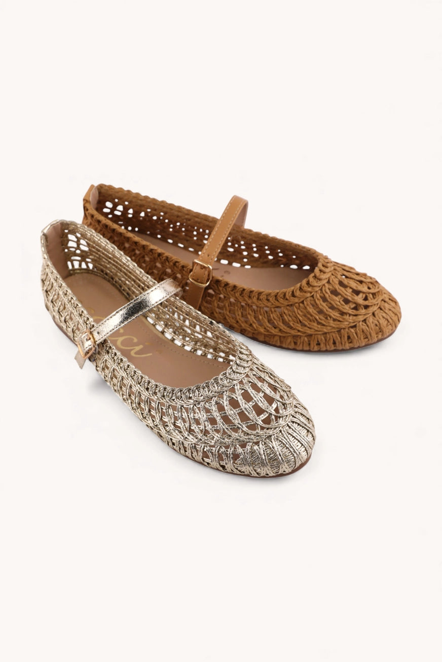 Champagne Breeze Woven Mary Jane Flats CCOCCI