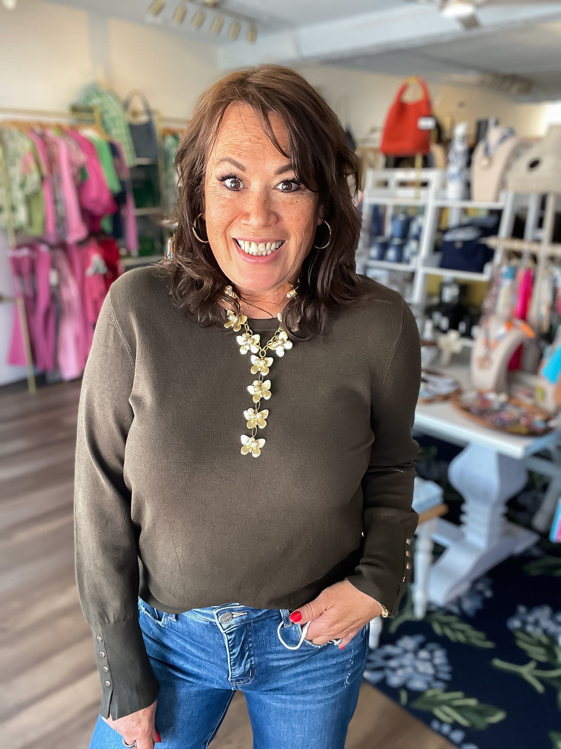 Buttoned Up Beauty Sweater - Army Green Entro