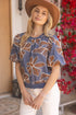 Contrast Band Detailed Floral Embroidery Top