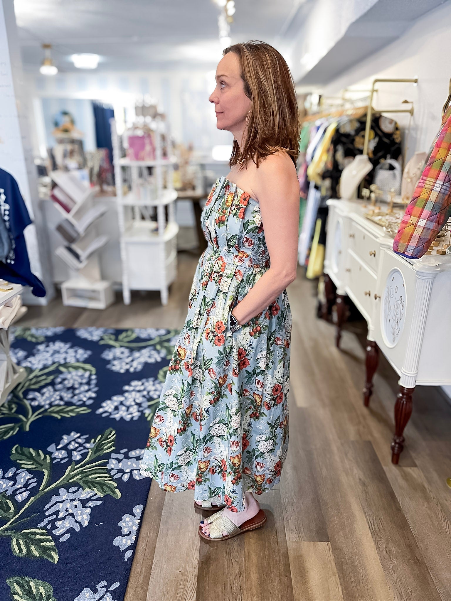 Bluebell Lane Strapless Midi Dress - Blue Entro