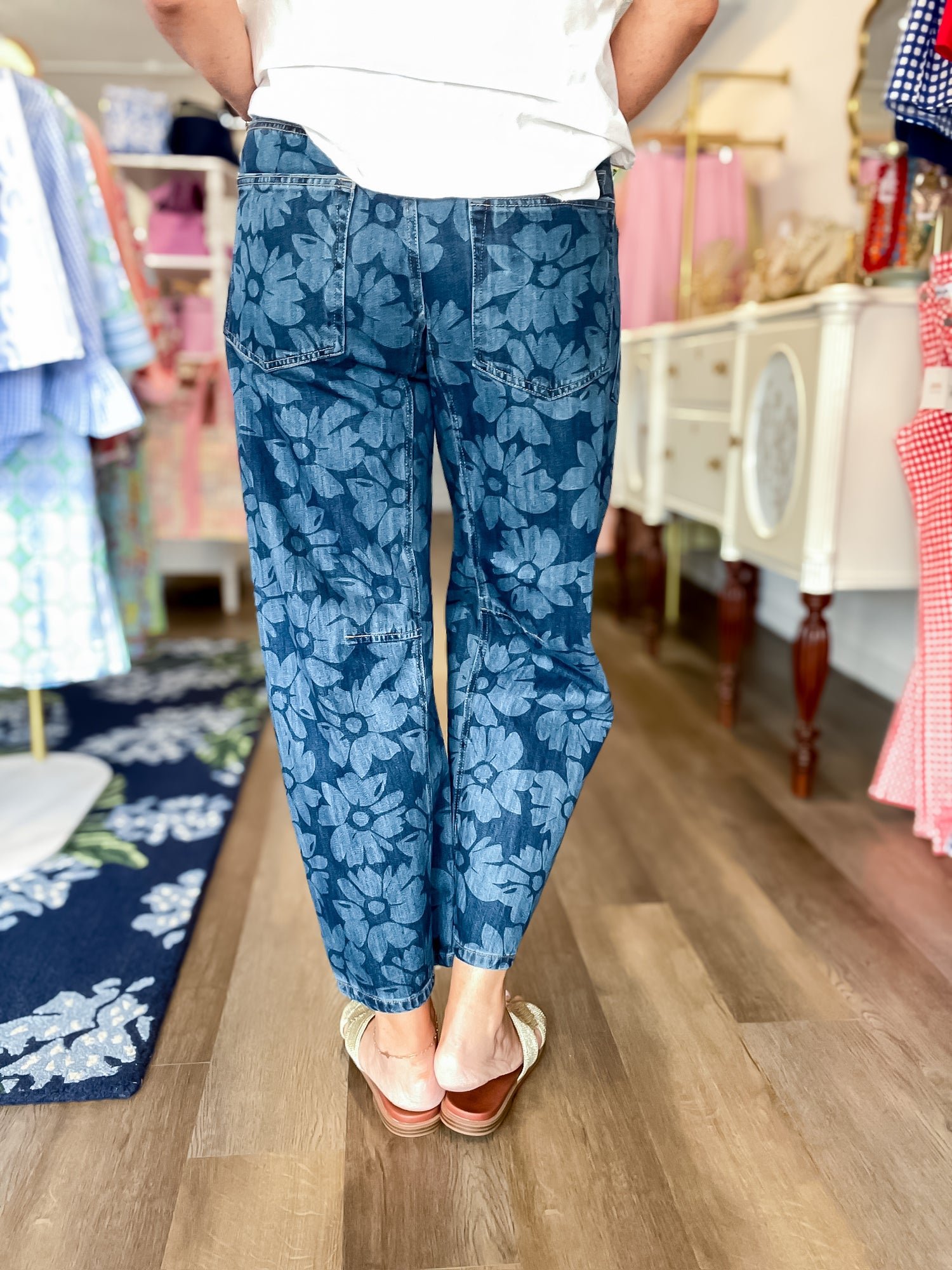 Midnight Daisy Barrel Jeans Risen