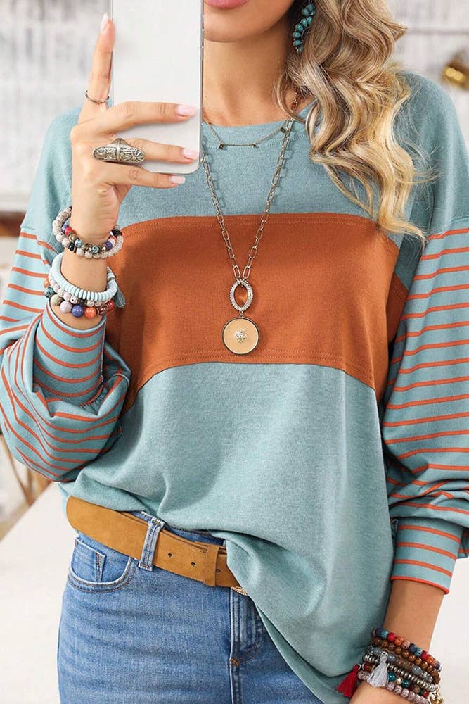 casual color block stripe top