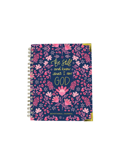 Notebook with floral design and inspirational quote on a white background