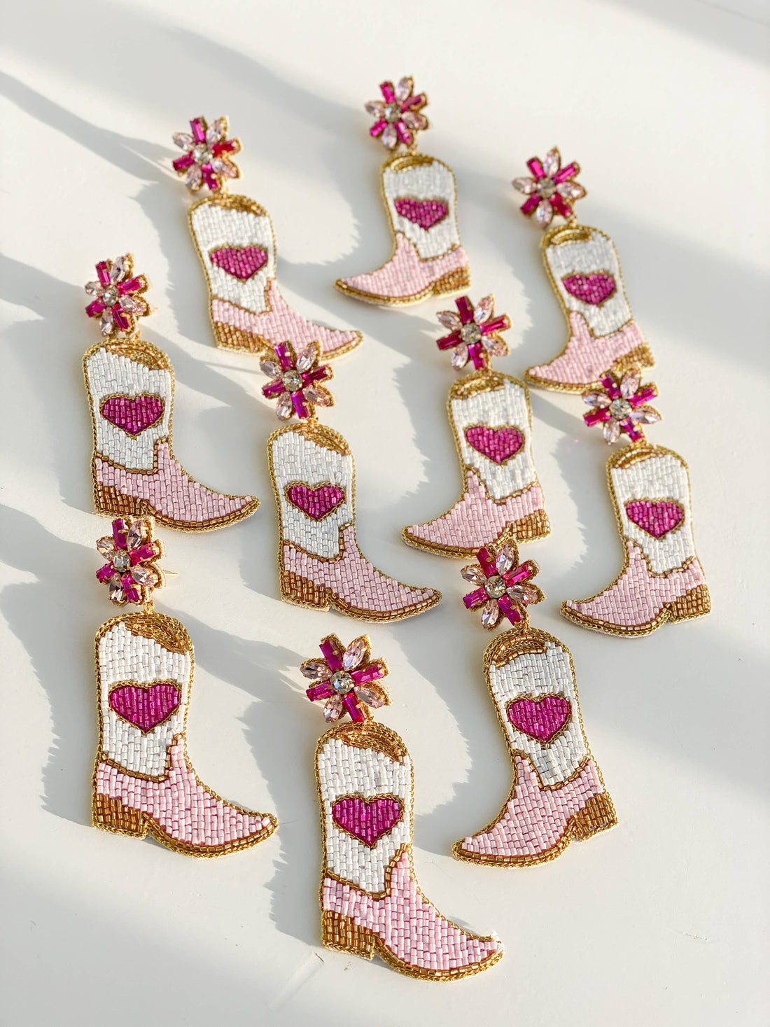 Pink Heart Cowboy Boot Earrings