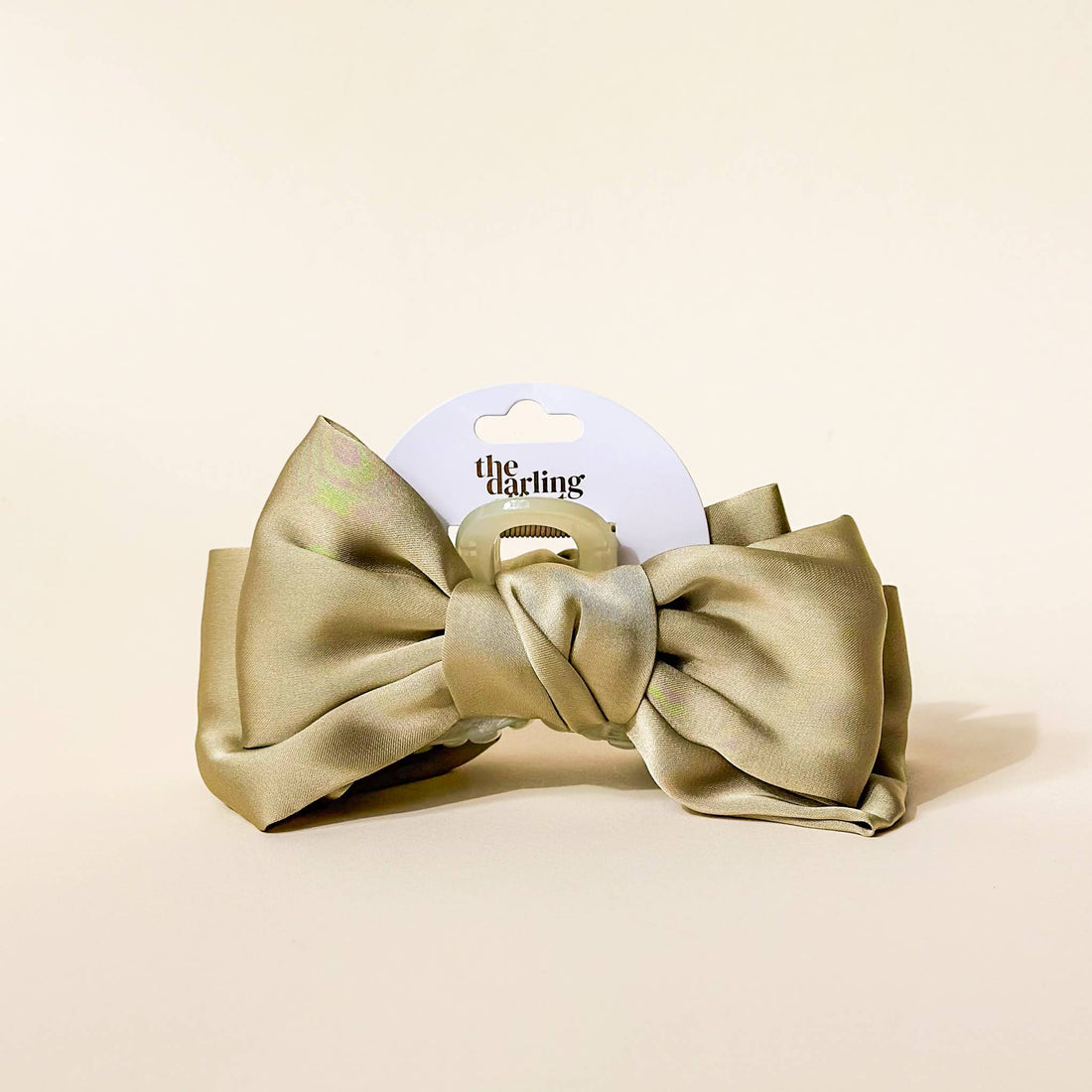 Green satin bow claw clip
