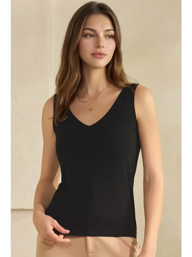 Reversible U-V Neckline Modal Tank - Black Yelete