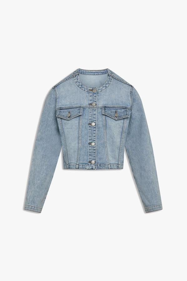 Effortless Edge Collarless Denim Jacket