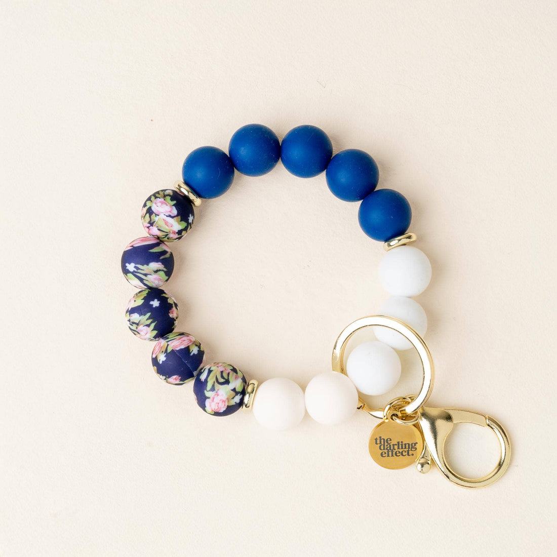 Navy white and floral wristlet keychain