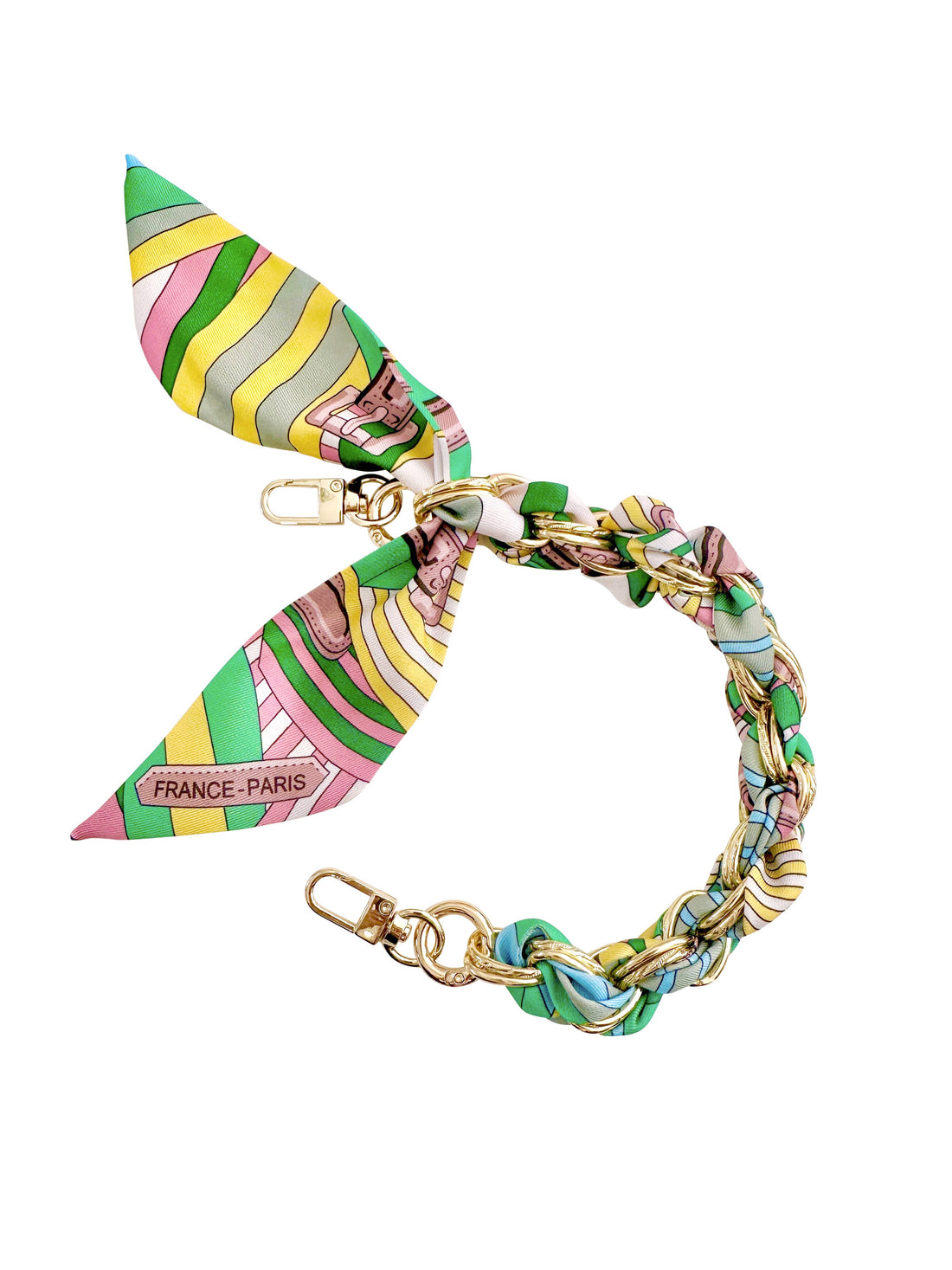 Gold Phone Chain with Pastel Stripe Print - Short TTT Gemelli