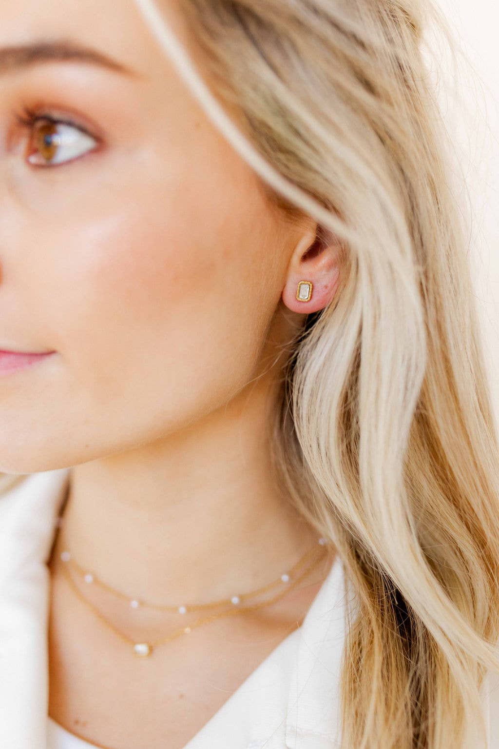 Madison Rectangular Stud Earrings-Gold