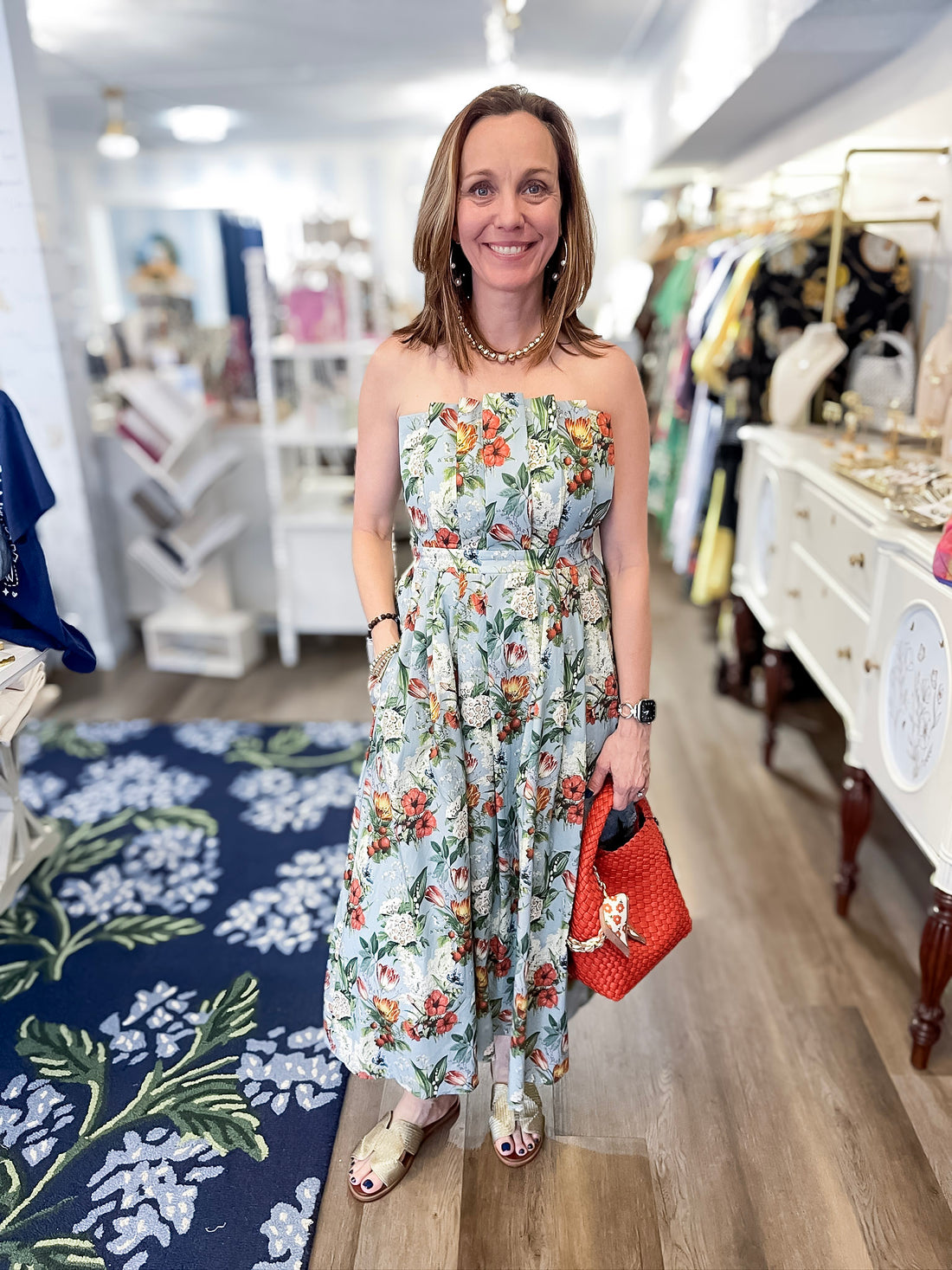 Bluebell Lane Strapless Midi Dress - Blue Entro