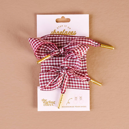 Step It Up Shoelaces-Gingham Burgundy The Darling Effect