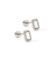 Silver rectangle crystal stud earrings 