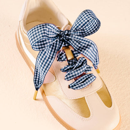 Navy gingham shoelaces 