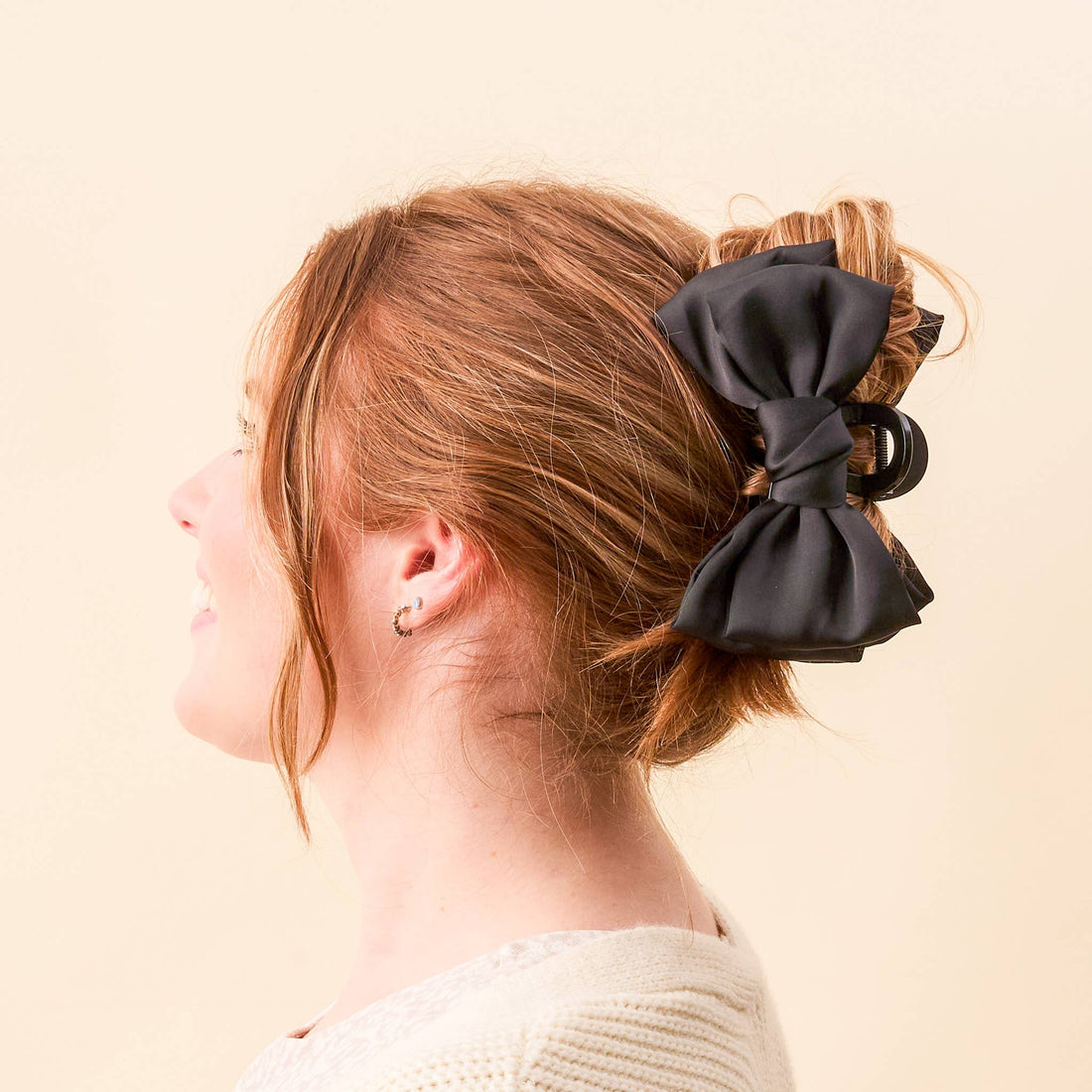 Black satin bow claw clip 