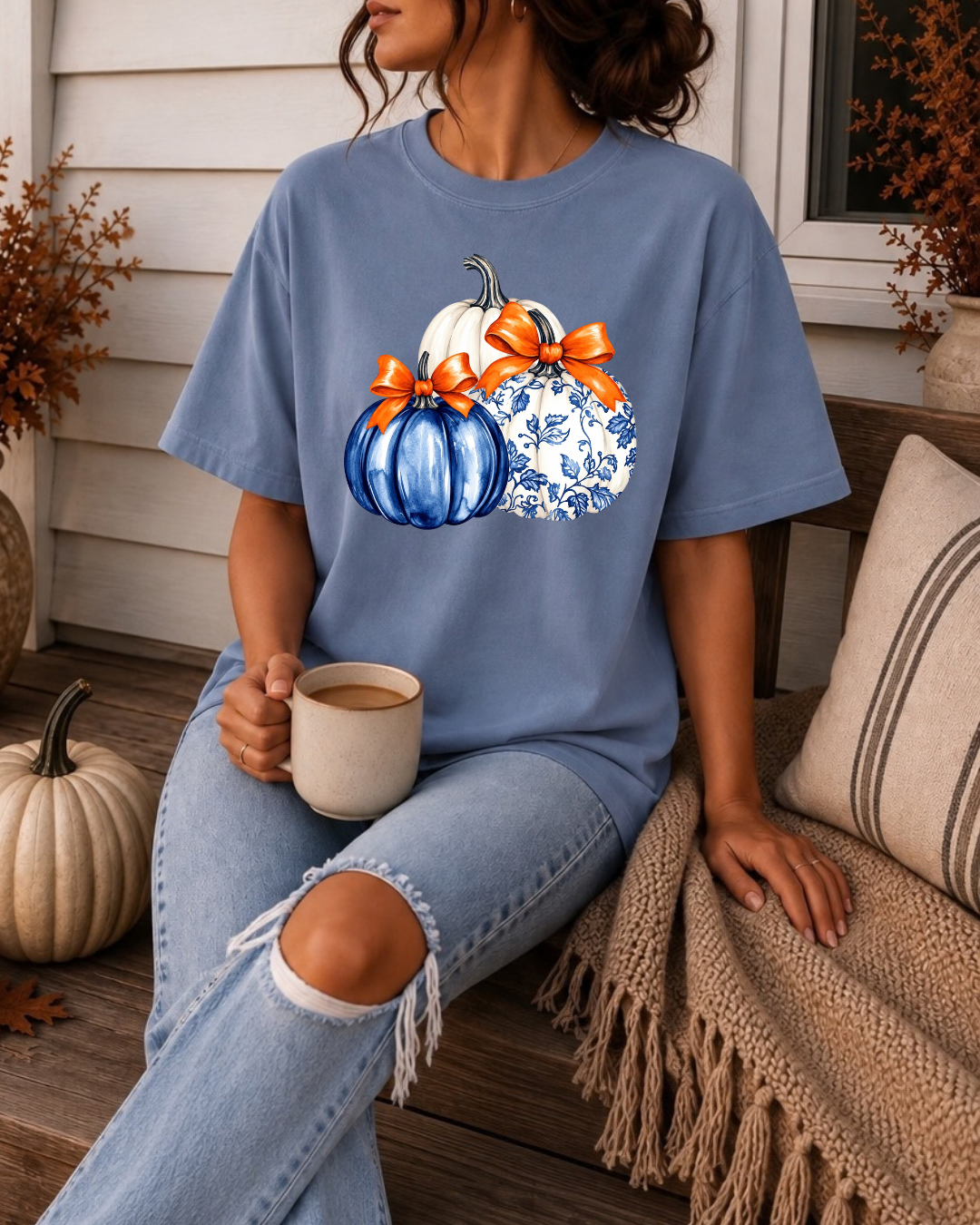 Harvest Blue Pumpkin Tee August Avenue